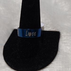 Chic Blue 'Love' Painted Ring.Size 11.